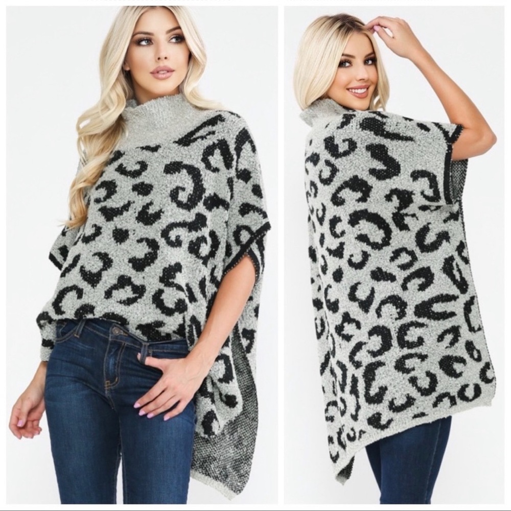 Grey leopard poncho sweater
